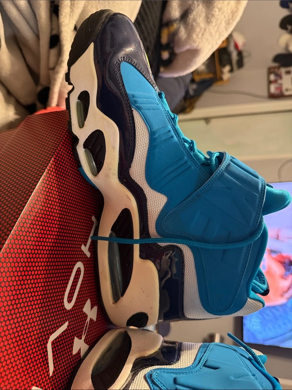 Under Armour Kids Teal and Navy High-Top Sneakers with Yellow Accent